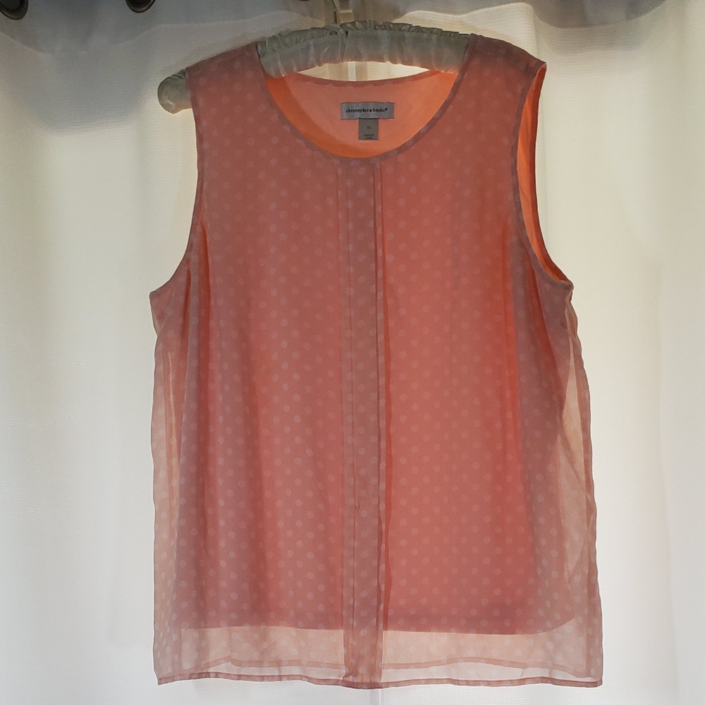 Christopher & Banks Peach Polka Dot Pleated Front Sleeveless Top Shirt Blouse